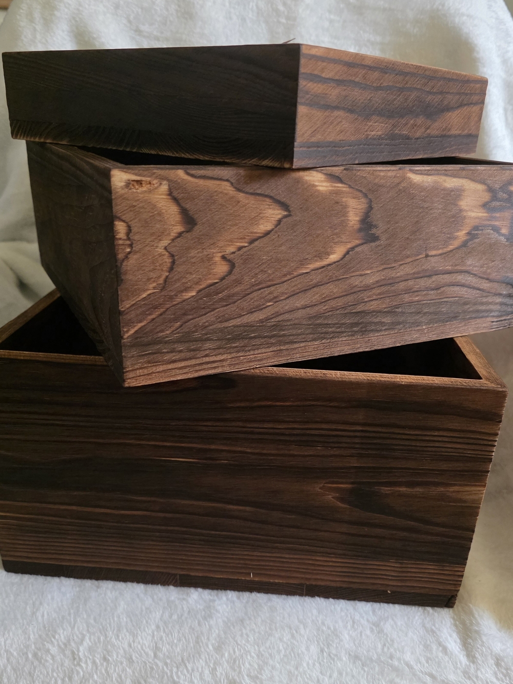 Rustic Farmhouse Wooden Nesting Boxes Set of 3 - Dark Burnt Wood Grain Storage C
